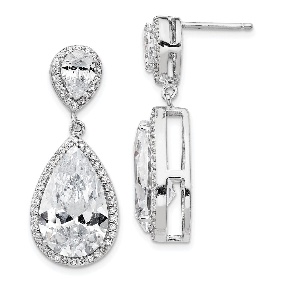 Sterling Silver Rhodium-plated Fancy Pear Shaped CZ Dangle Earrings