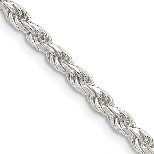 Sterling Silver 3.2mm Diamond-cut Rope Chain Necklace