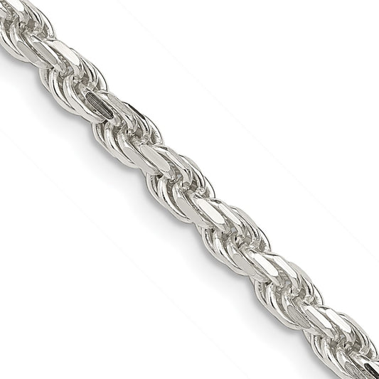Sterling Silver 3.75mm Diamond-cut Rope Chain Necklace