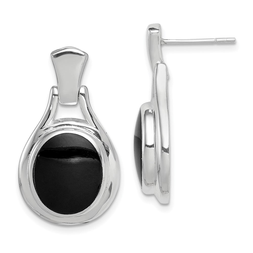 Sterling Silver Rhodium-plated Polished Oval Onyx Dangle Earrings
