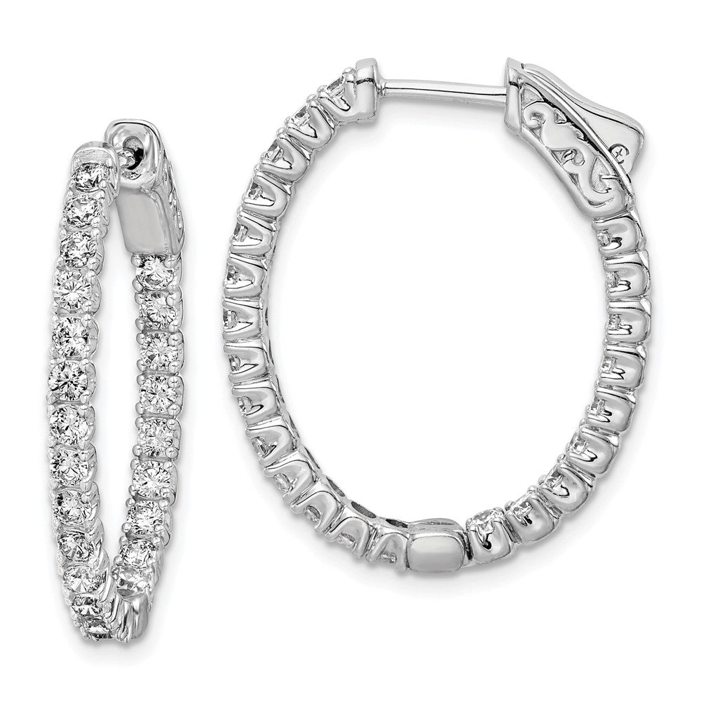Sterling Silver Rhodium-plated 2.0mm CZ In and Out Oval Hinged Hoop Earrings