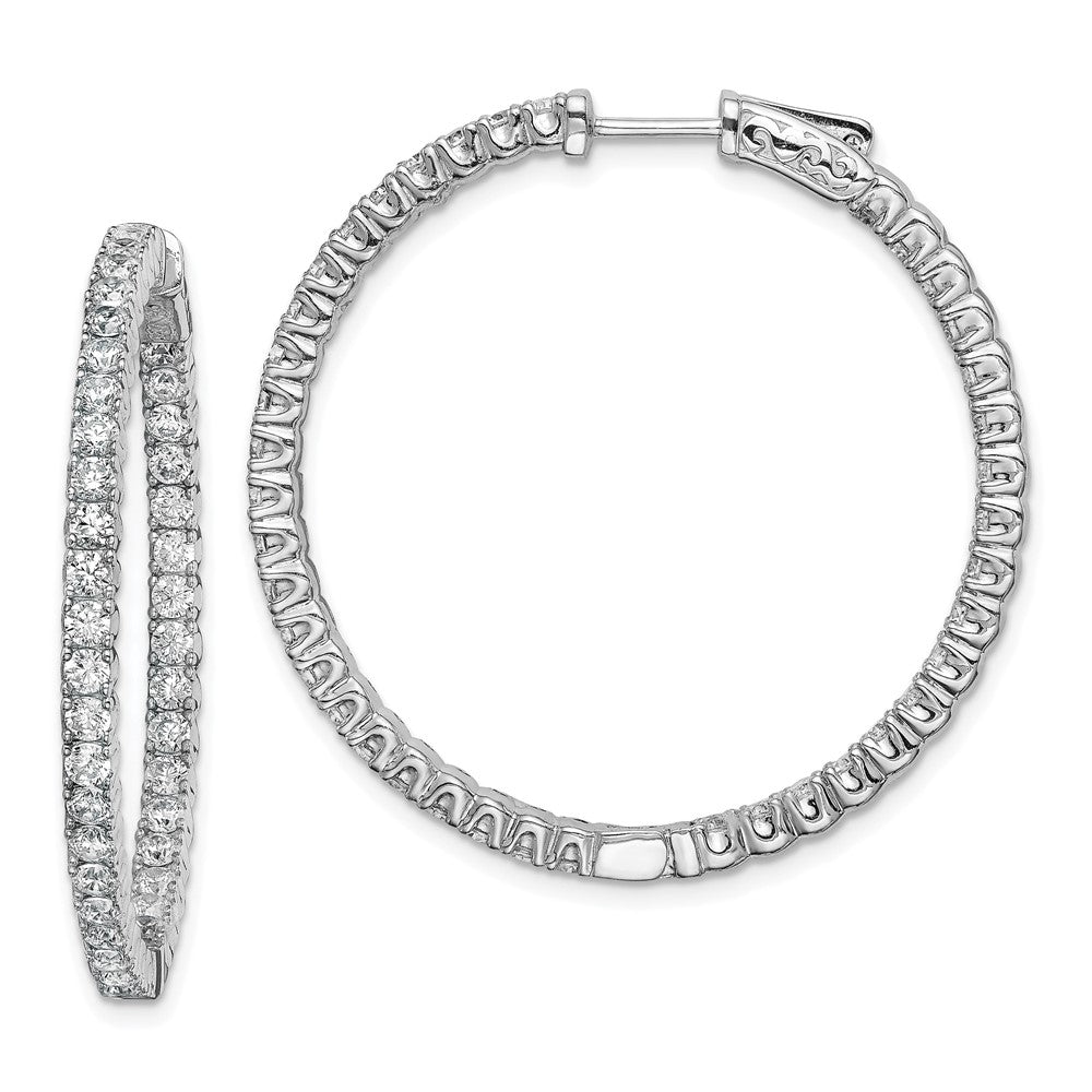 Sterling Silver Rhodium-plated 2.25mm CZ In and Out Hinged Hoop Earrings