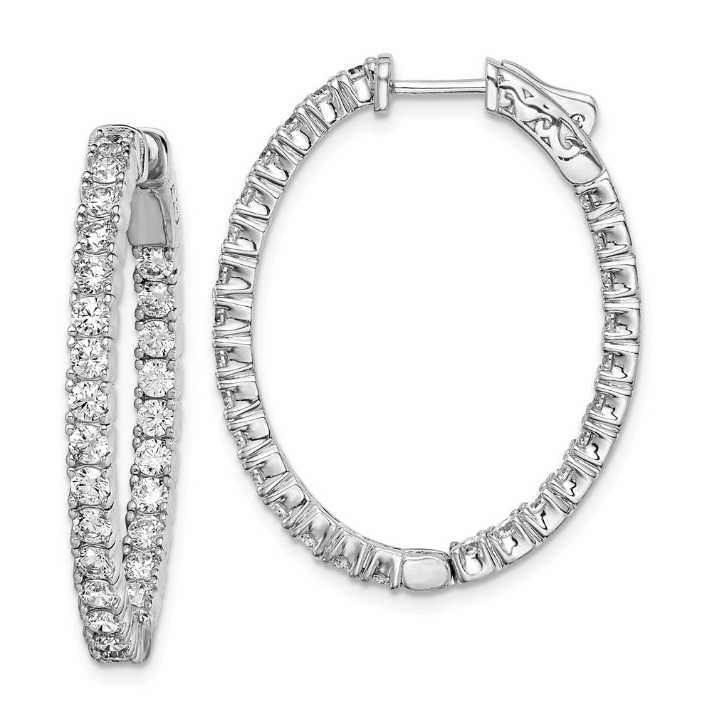 Sterling Silver Rhodium-plated 2.5mm CZ In and Out Oval Hinged Hoop Earrings
