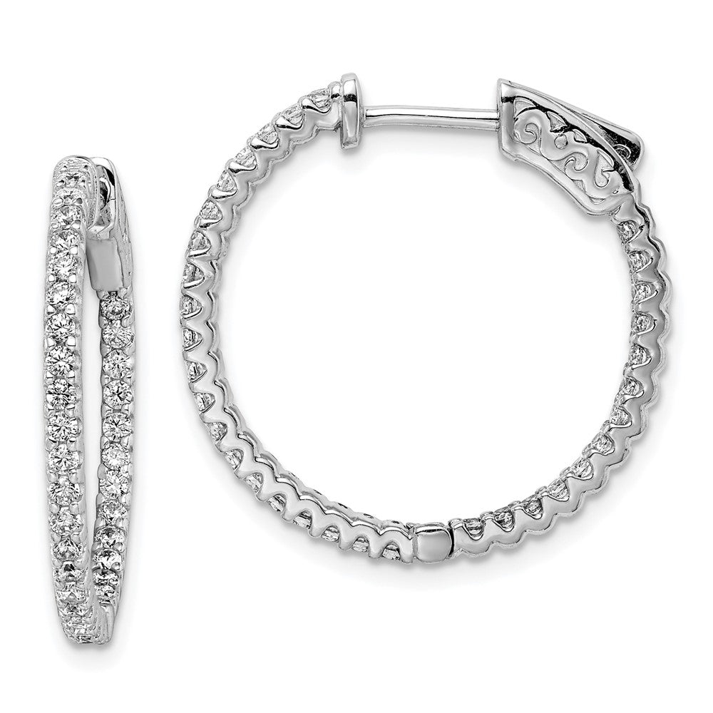 Sterling Silver Rhodium-plated 1.5mm CZ In and Out Hinged Hoop Earrings