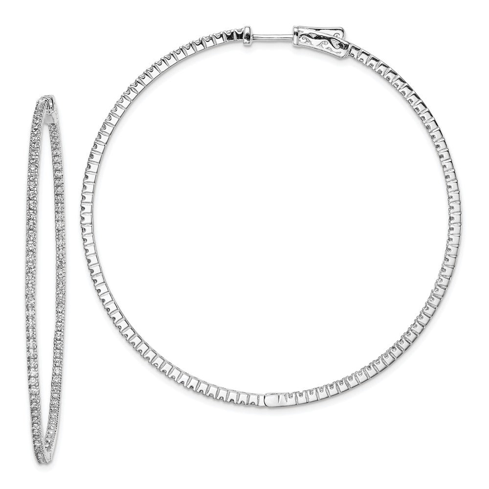 Sterling Silver Rhodium-plated 1.25mm CZ In and Out Hinged Hoop Earrings