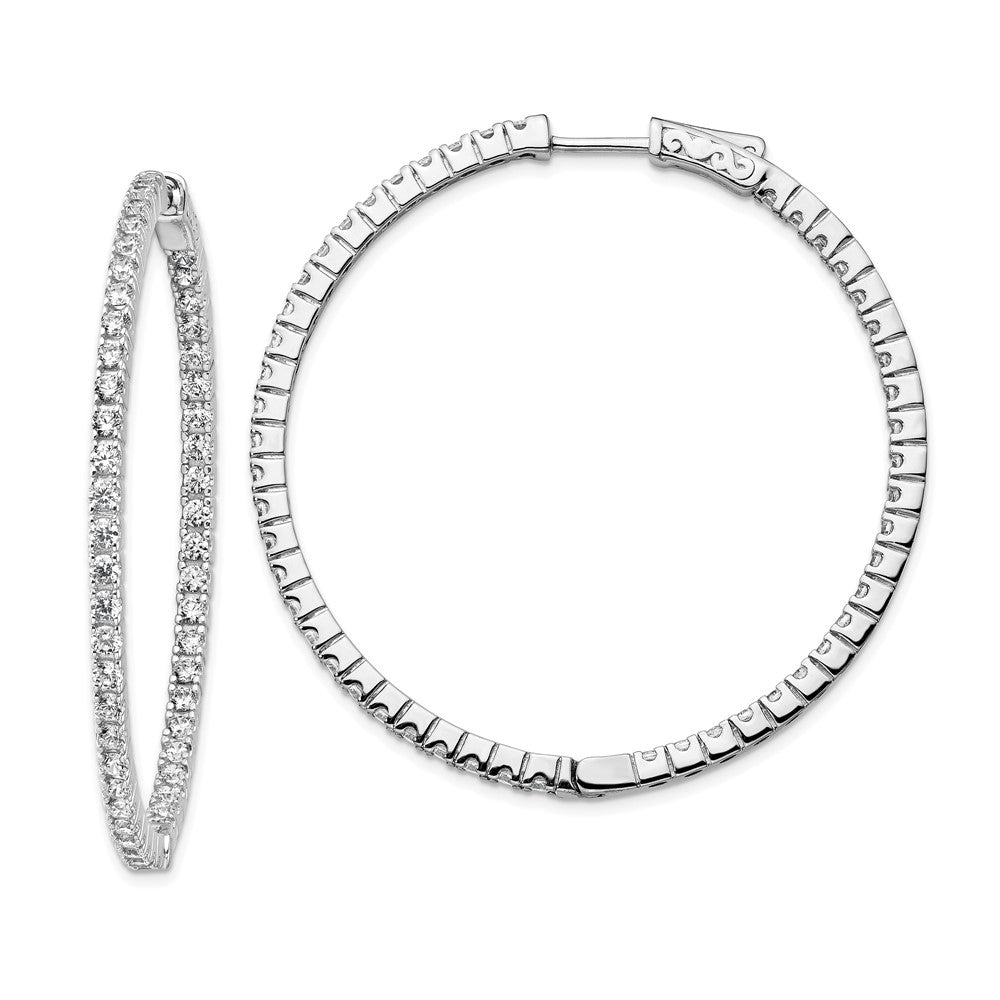 Sterling Silver Rhodium-plated 1.9mm CZ In and Out Hinged Hoop Earrings