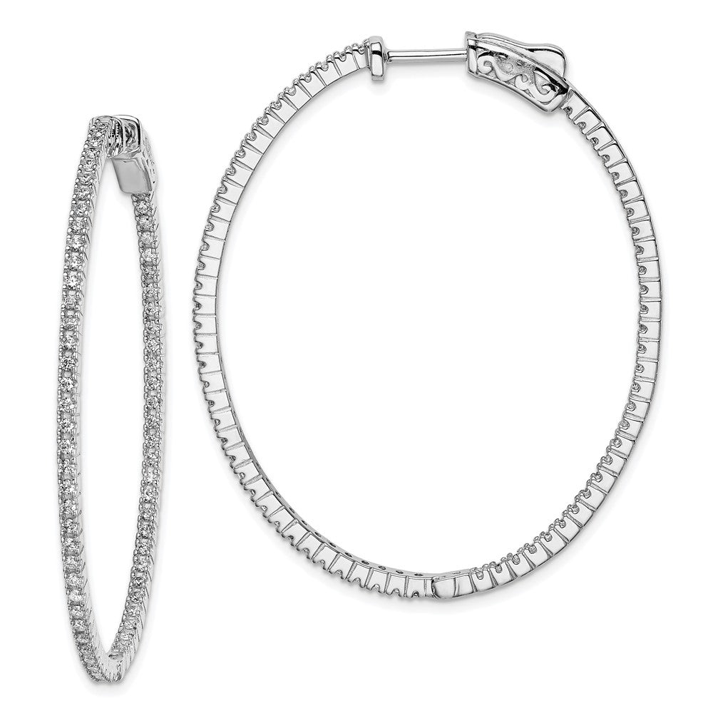 Sterling Silver Rhodium-plated 11.25mm CZ In and Out Oval Hinged Hoop Earrings