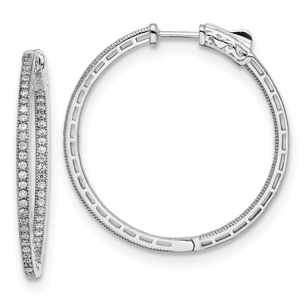Sterling Silver Rhodium-plated 1.2mm CZ In and Out Hinged Hoop Earrings