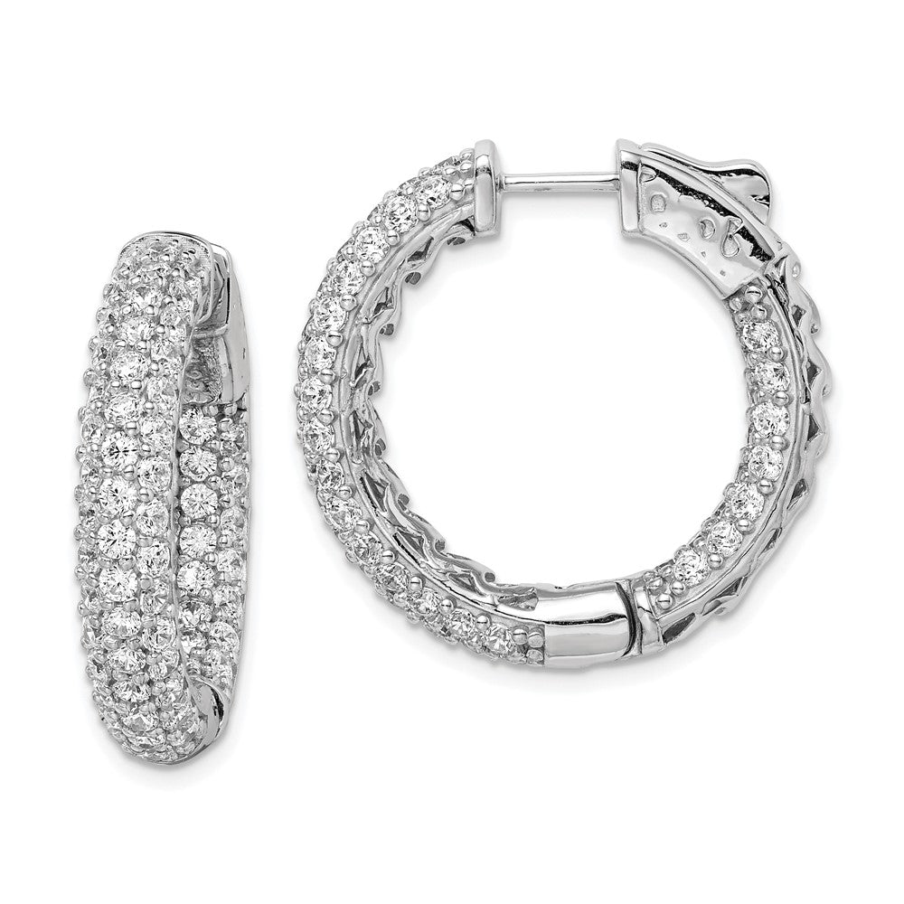 Sterling Silver Rhodium-plated 2.0mm CZ In and Out Hinged Hoop Earrings