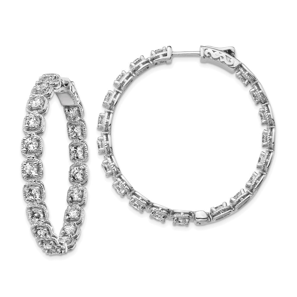 Sterling Silver Rhodium-plated 3mm CZ In and Out Hinged Hoop Earrings