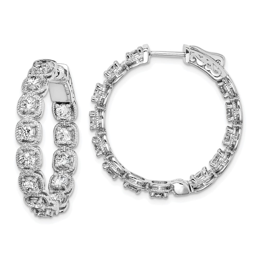 925 Sterling Silver Rhodium-plated 3mm CZ In and Out Hinged Hoop Earrings
