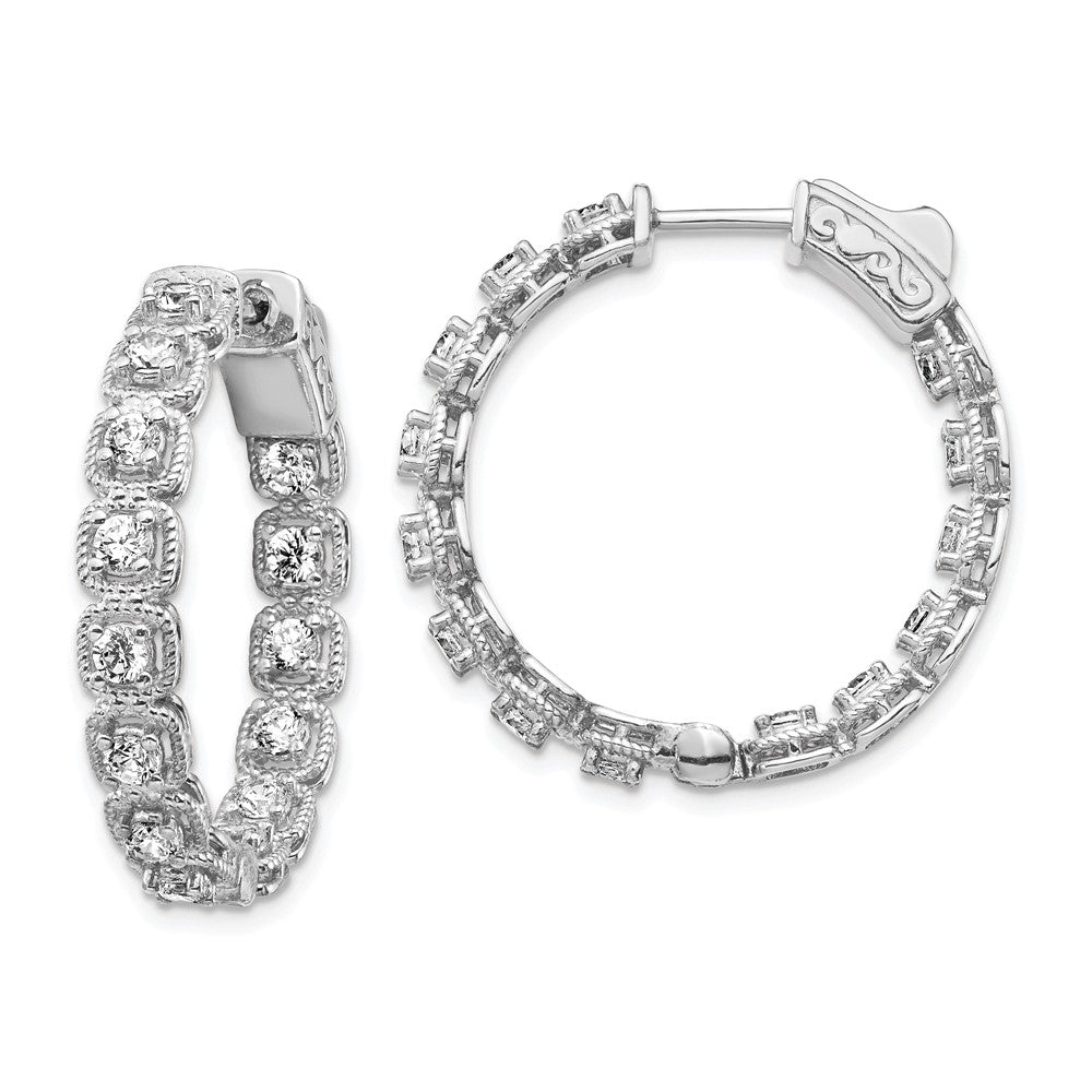 Sterling Silver Rhodium-plated 2.5mm CZ In and Out Hinged Hoop Earrings