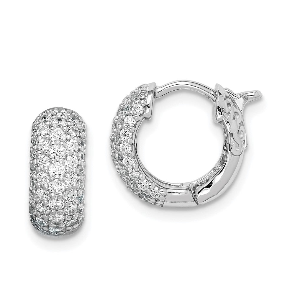Sterling Silver Rhodium-plated CZ Hinged Hoop Earrings