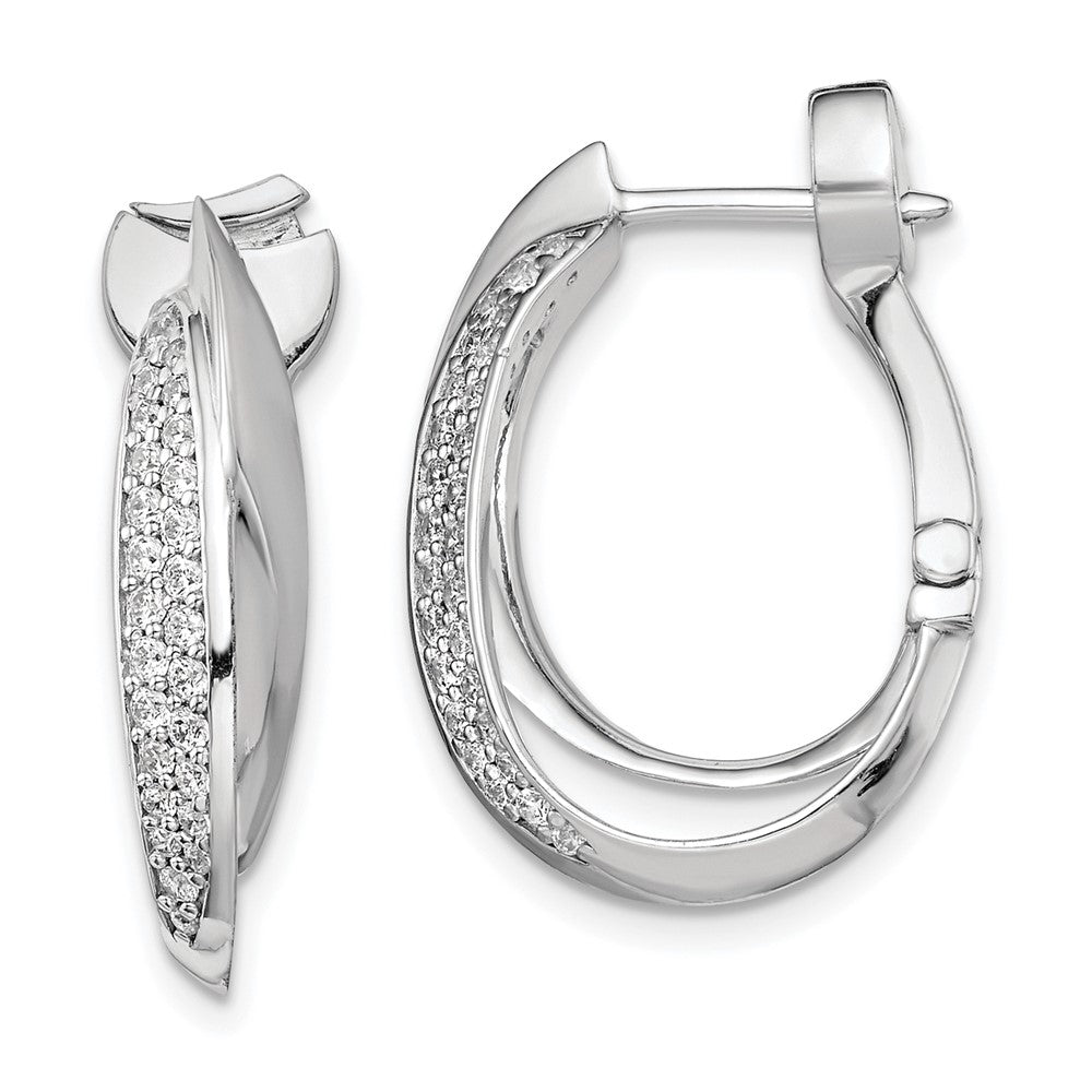 Sterling Silver Rhodium-plated CZ Double Twisted Oval Hinged Hoop Earrings