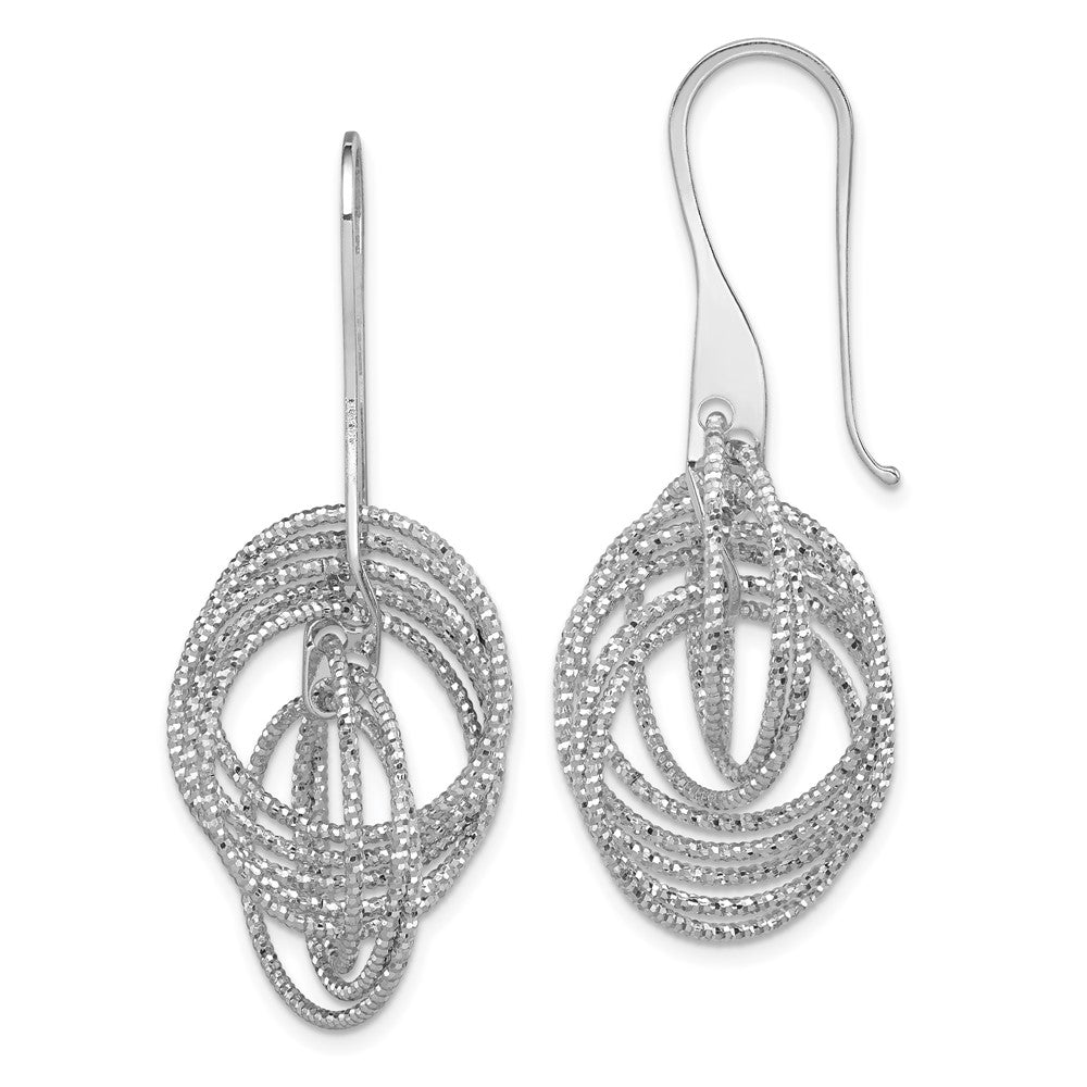 Sterling Silver Rhodium-plated Diamond-Cut Fancy Intertwined Circles Dangle Earring