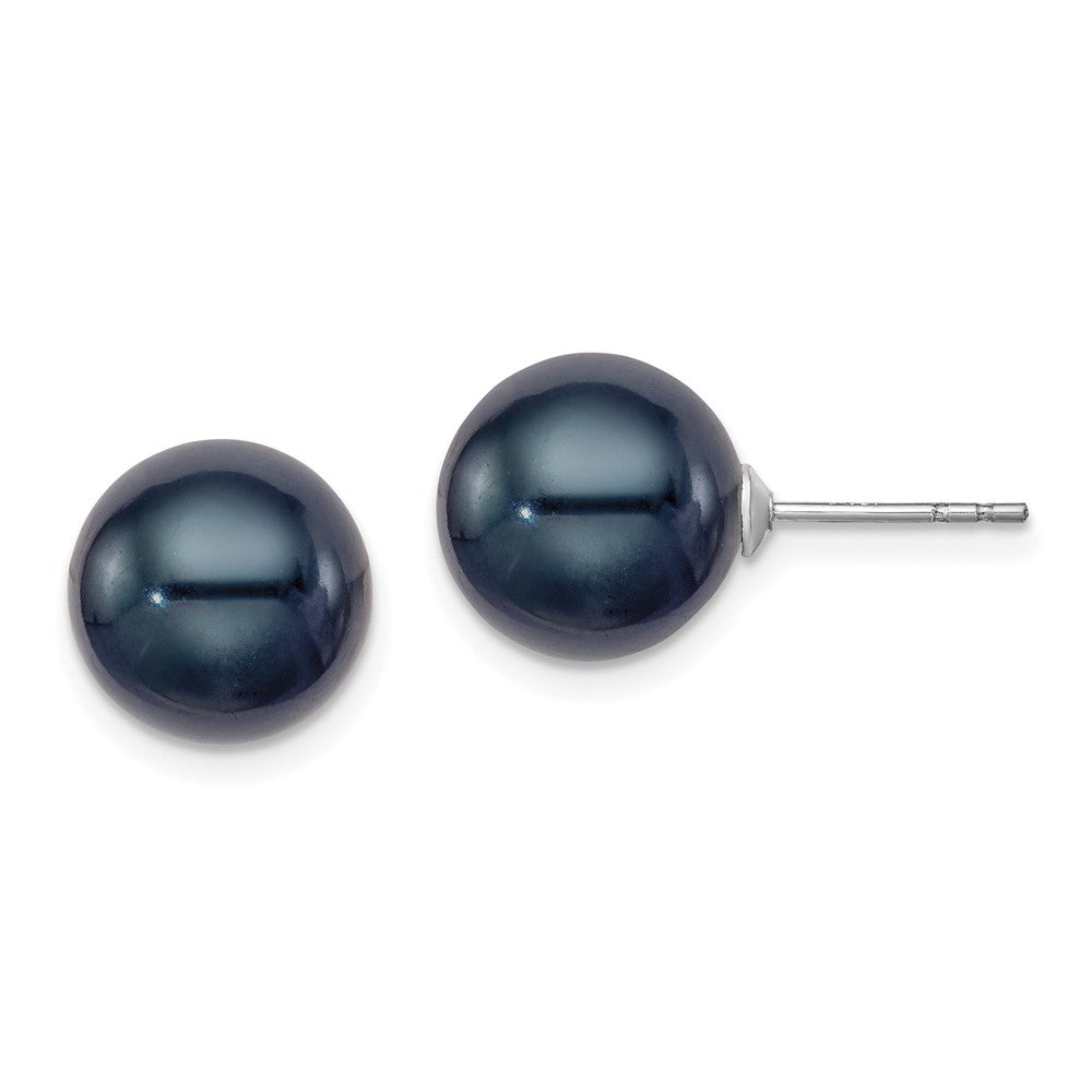 Sterling Silver Rhodium-plated 10-11mm Black Round Cultured Pearl Earrings