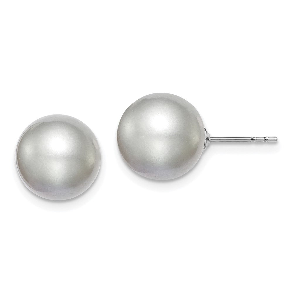 Sterling Silver Rhodium-plated 10-11mm Grey Round Cultured Pearl Earring