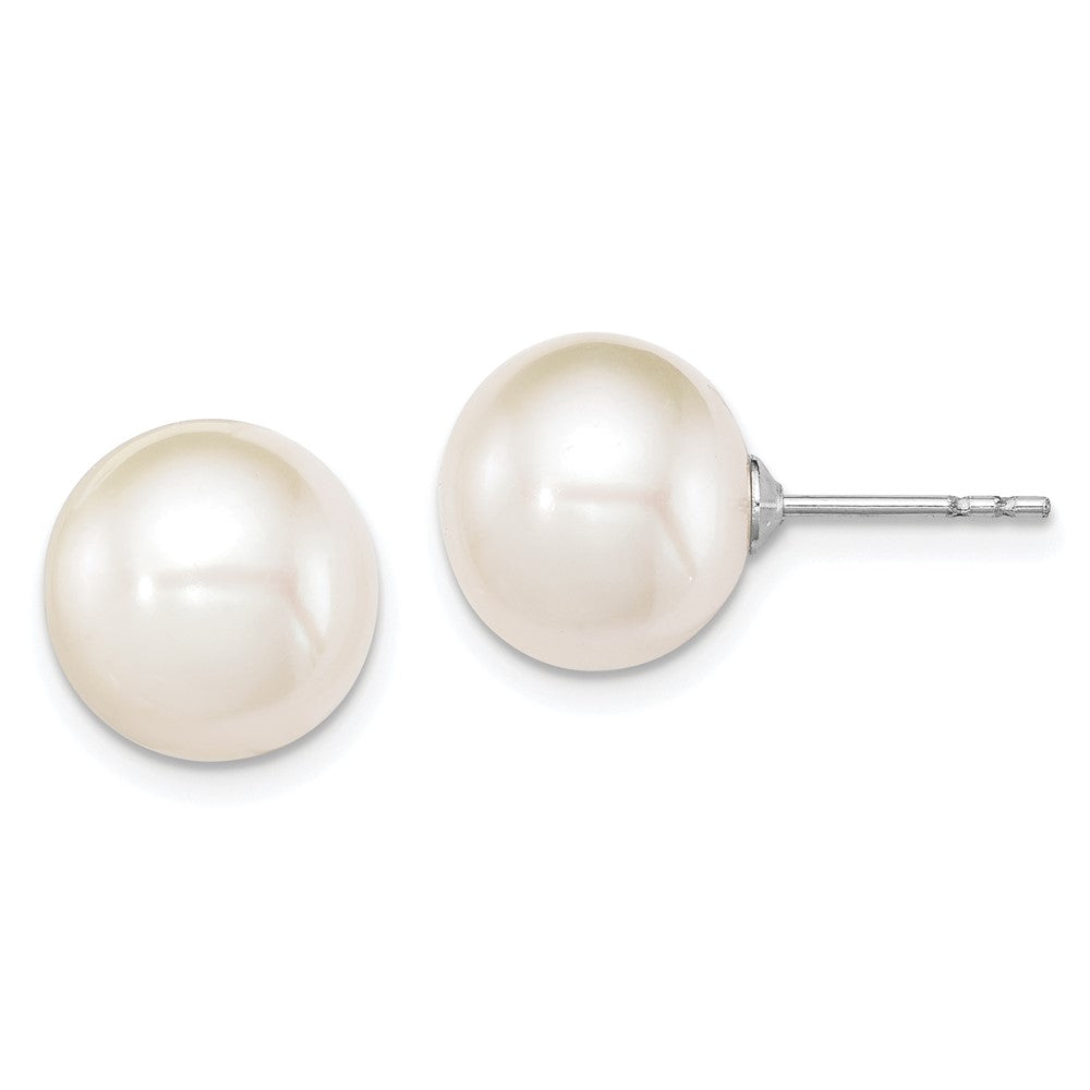 Sterling Silver Rhodium-plated 10-11mm White Round Cultured Pearl Earrings