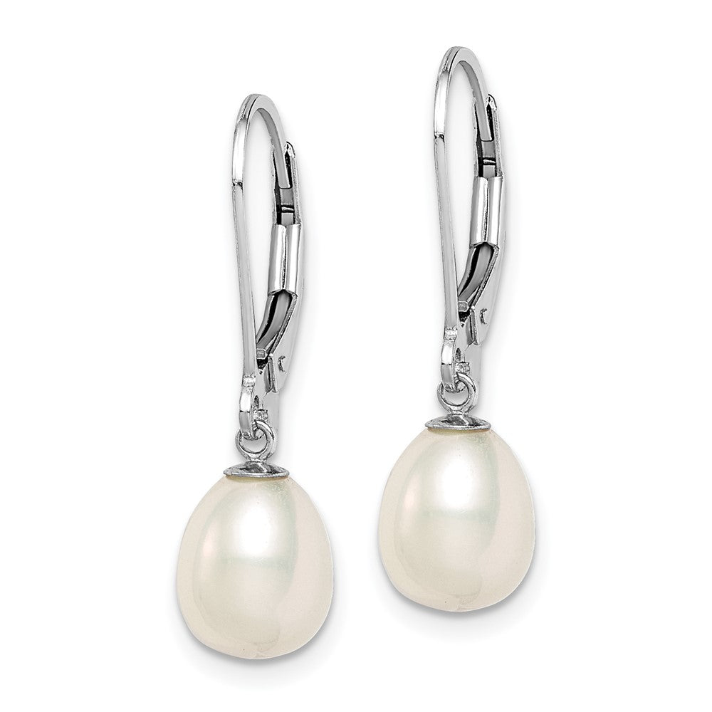 Sterling Silver 7-8mm White Teardrop Freshwater Cultured Pearl Lever back Dangle Earrings