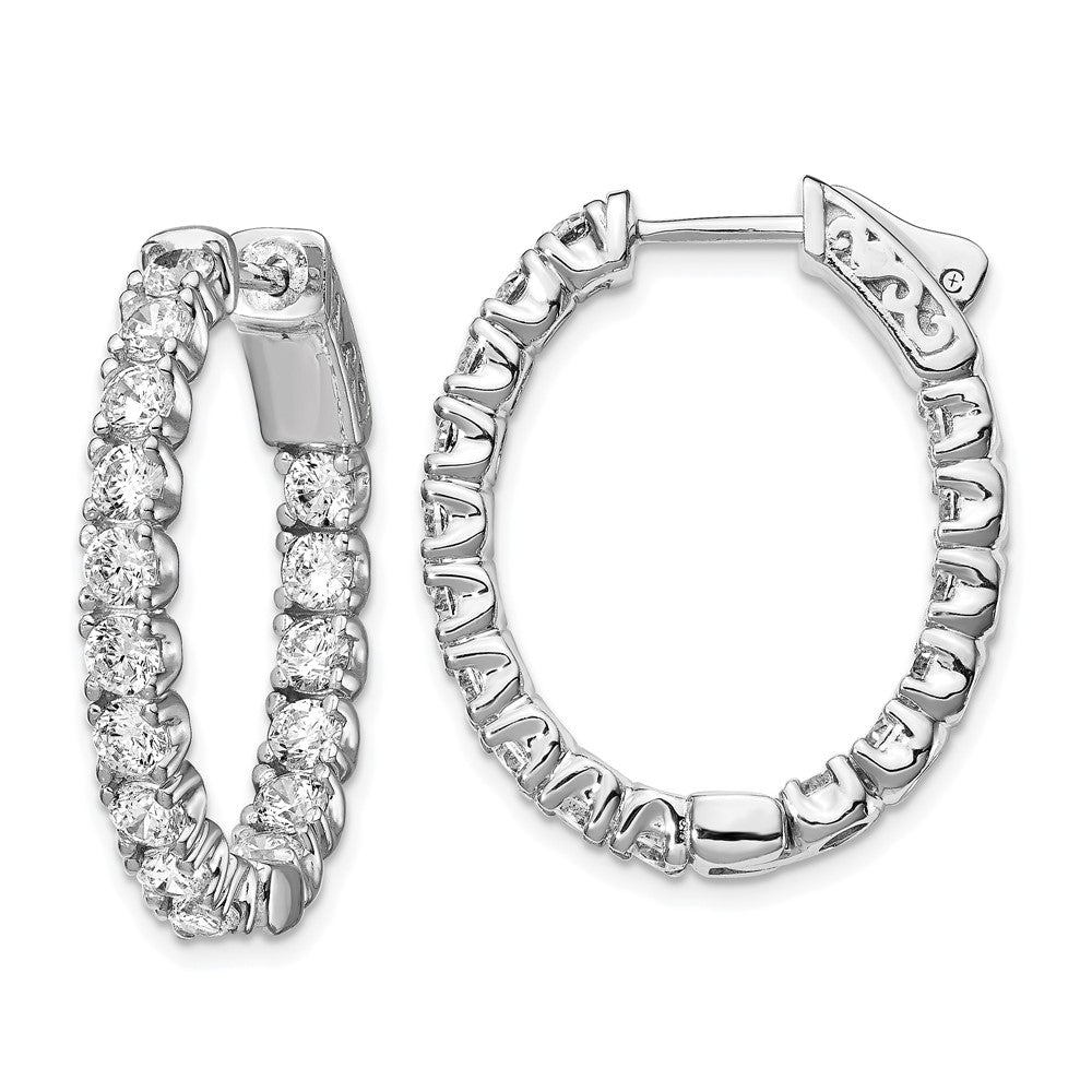 Sterling Silver Rhodium-plated 3.0mm CZ In and Out Oval Hinged Hoop Earrings