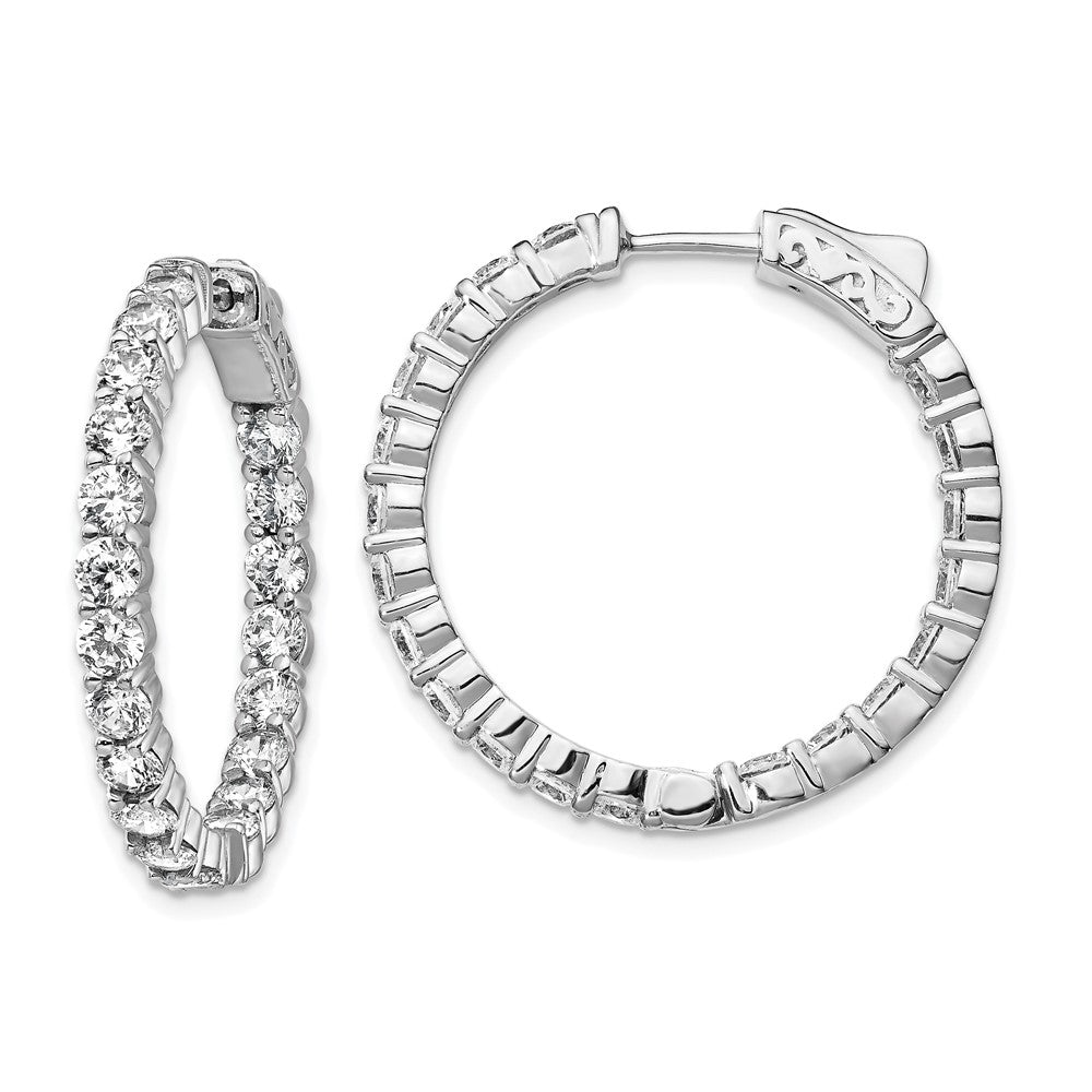 Sterling Silver Rhodium-plated 3.0mm CZ In and Out Hinged Hoop Earrings