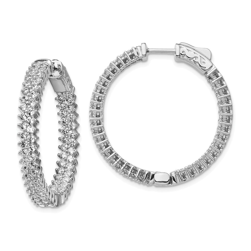 Sterling Silver Rhodium-plated 11.7mm CZ In and Out Hinged Hoop Earrings
