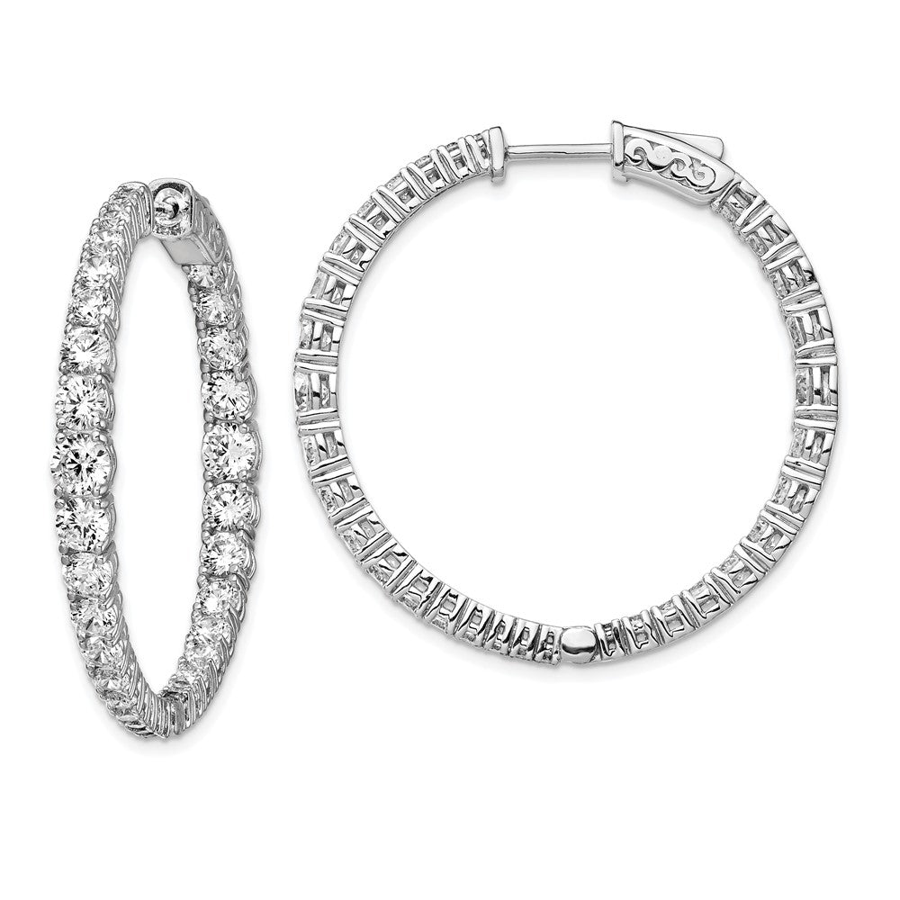 Sterling Silver Rhodium-plated 1.7-4mm Graduated CZ In and Out Hinged Hoop Earrings