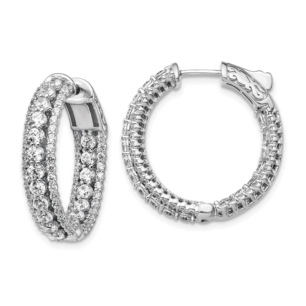 Sterling Silver Rhodium-plated CZ In and Out Hinged Hoop Earrings