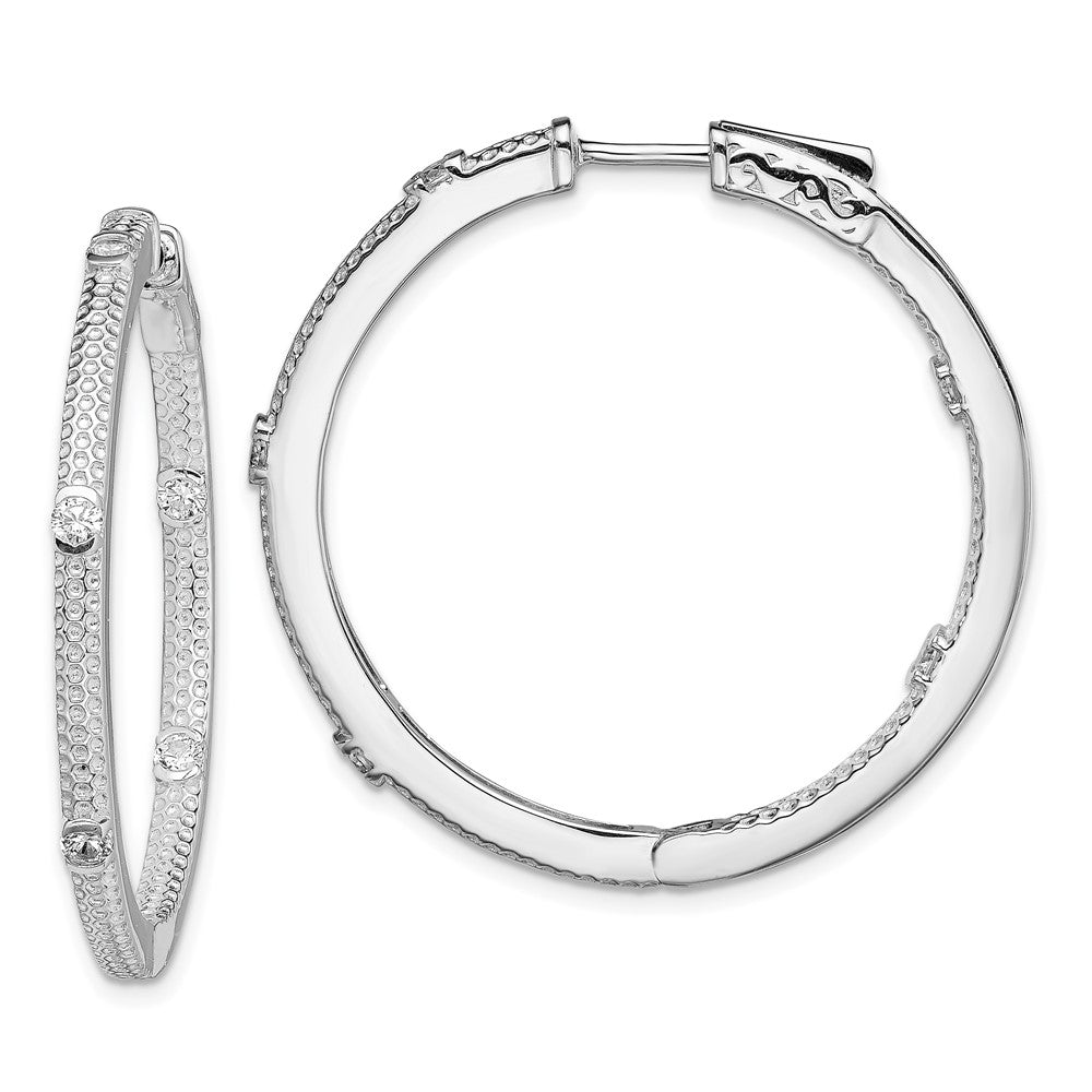 925 Sterling Silver Rhod-plated CZ In Out Hinged Hoop Earrings