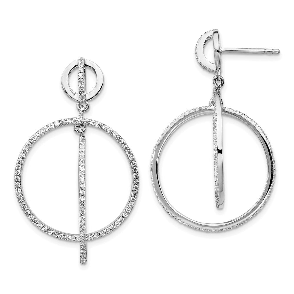 Sterling Silver Rhodium-plated CZ Circles Dangle Earrings