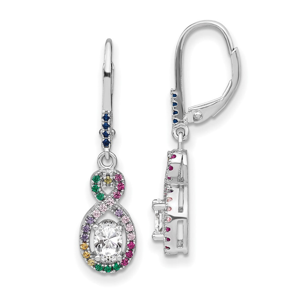 Prizma Sterling Silver Rhodium-plated Colorful and White CZ Infinity Dangle Earrings