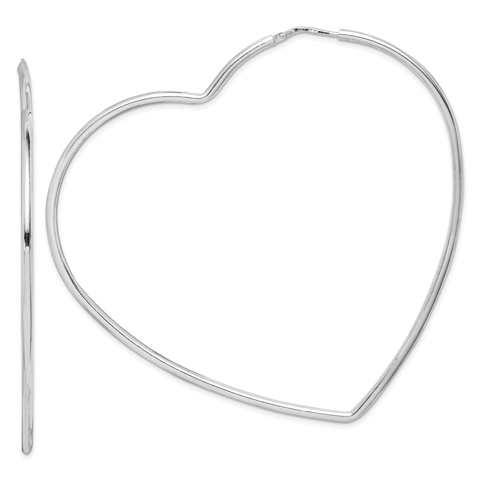 925 Sterling Silver Rhodium-Plated 2mm Heart Hoop Earrings