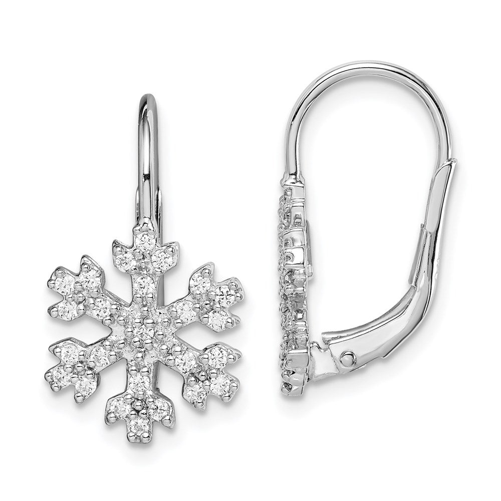 Sterling Silver Rhodium-plated CZ Snowflake Earrings