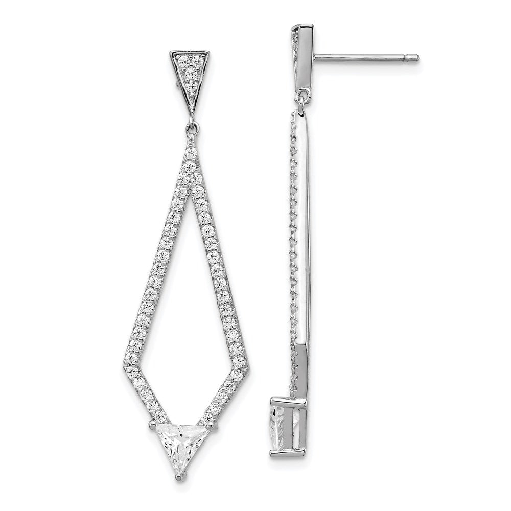 Sterling Silver Rhodium-plated CZ Diamond Shaped Dangle Earrings