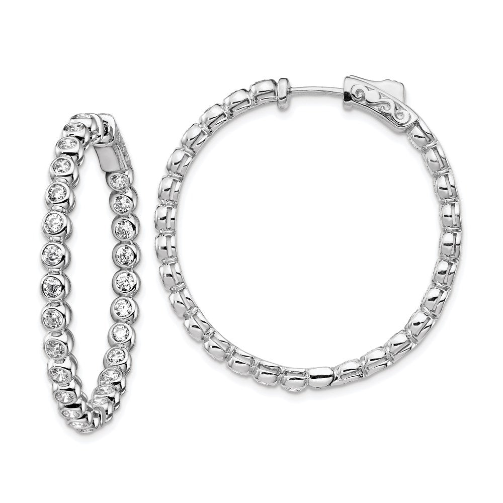 Sterling Silver Rhodium-plated 2.3mm CZ In and Out Hinged Hoop Earrings