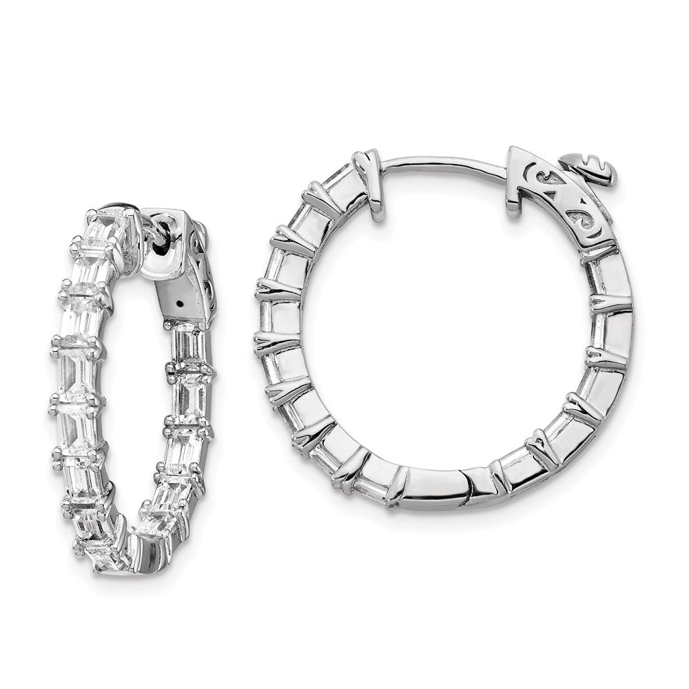 Sterling Silver Rhodium-plated 2x4mm CZ In and Out Hinged Hoop Earrings