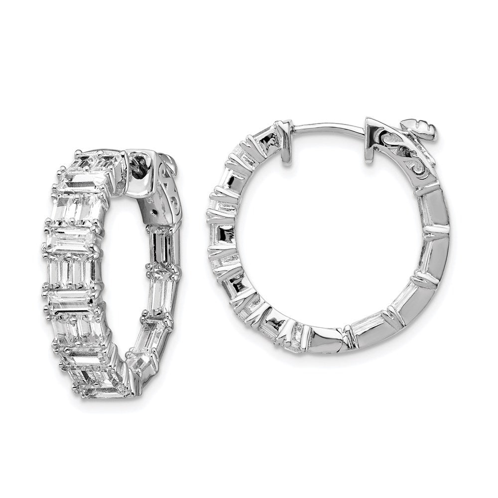 Sterling Silver Rhodium-plated 2x3mm CZ In and Out Hinged Hoop Earrings