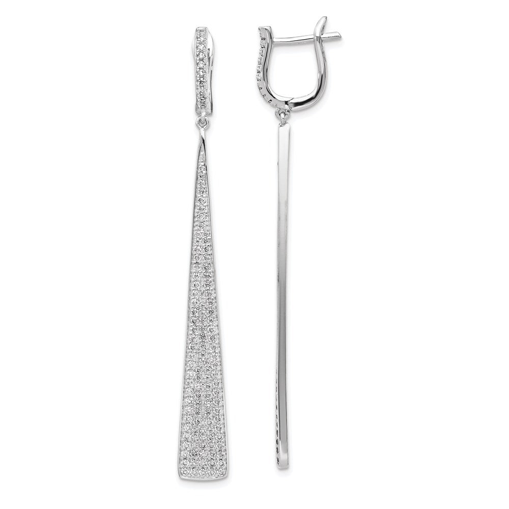 Sterling Silver Rhodium-plated CZ Triangle Dangle Hinged Earrings