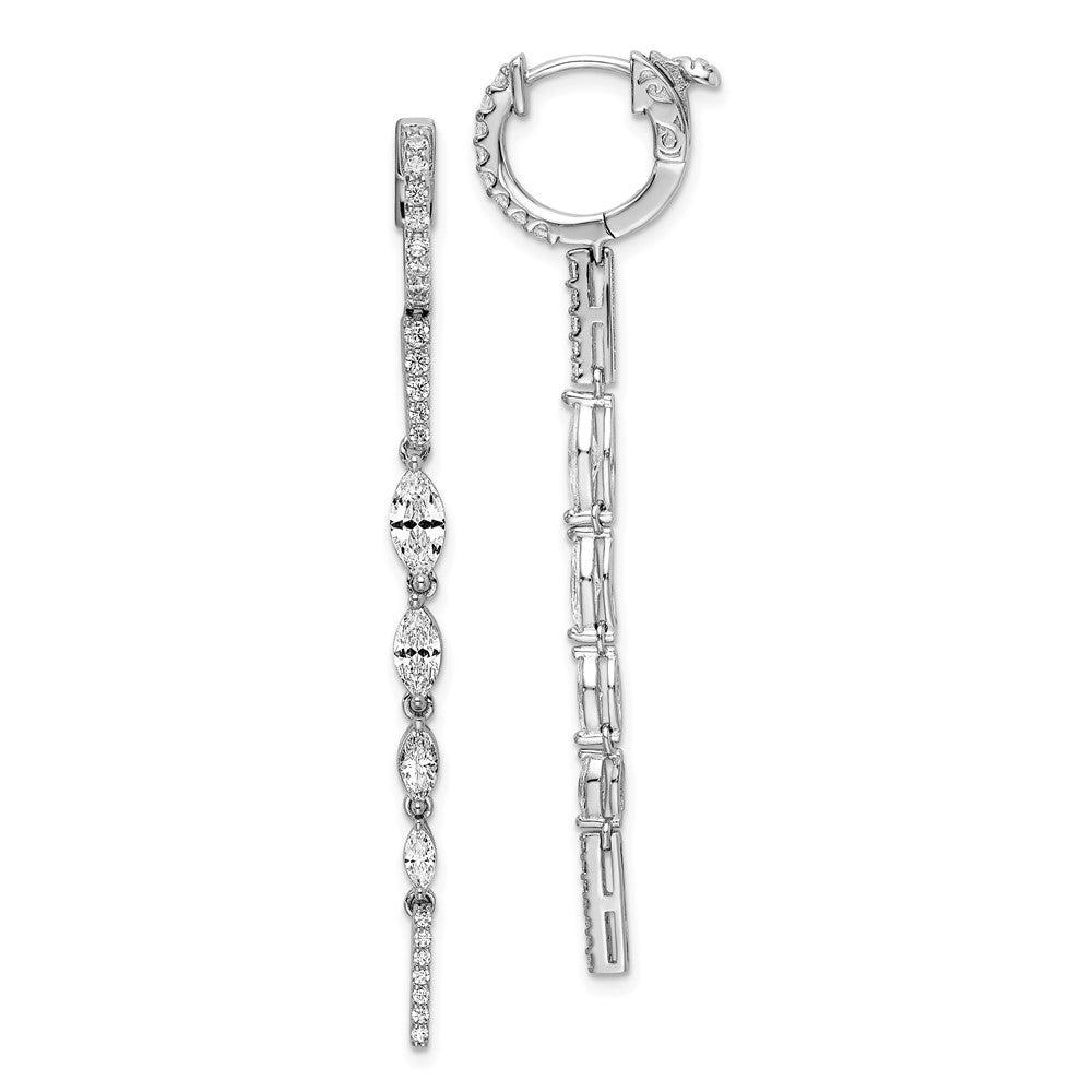 Sterling Silver Rhodium-plated CZ Fancy Dangle Hinged Earrings