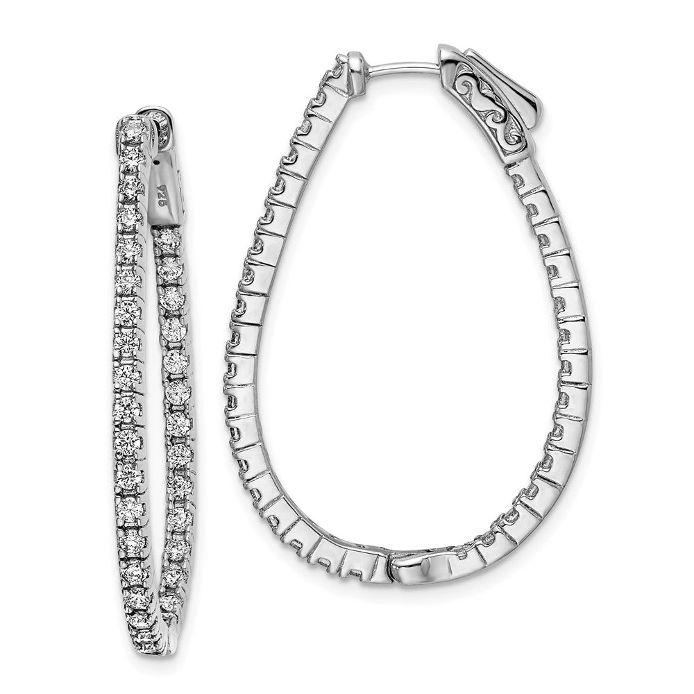 Sterling Silver Rhodium-plated 1.75mm CZ In and Out Oval Hinged Hoop Earrings