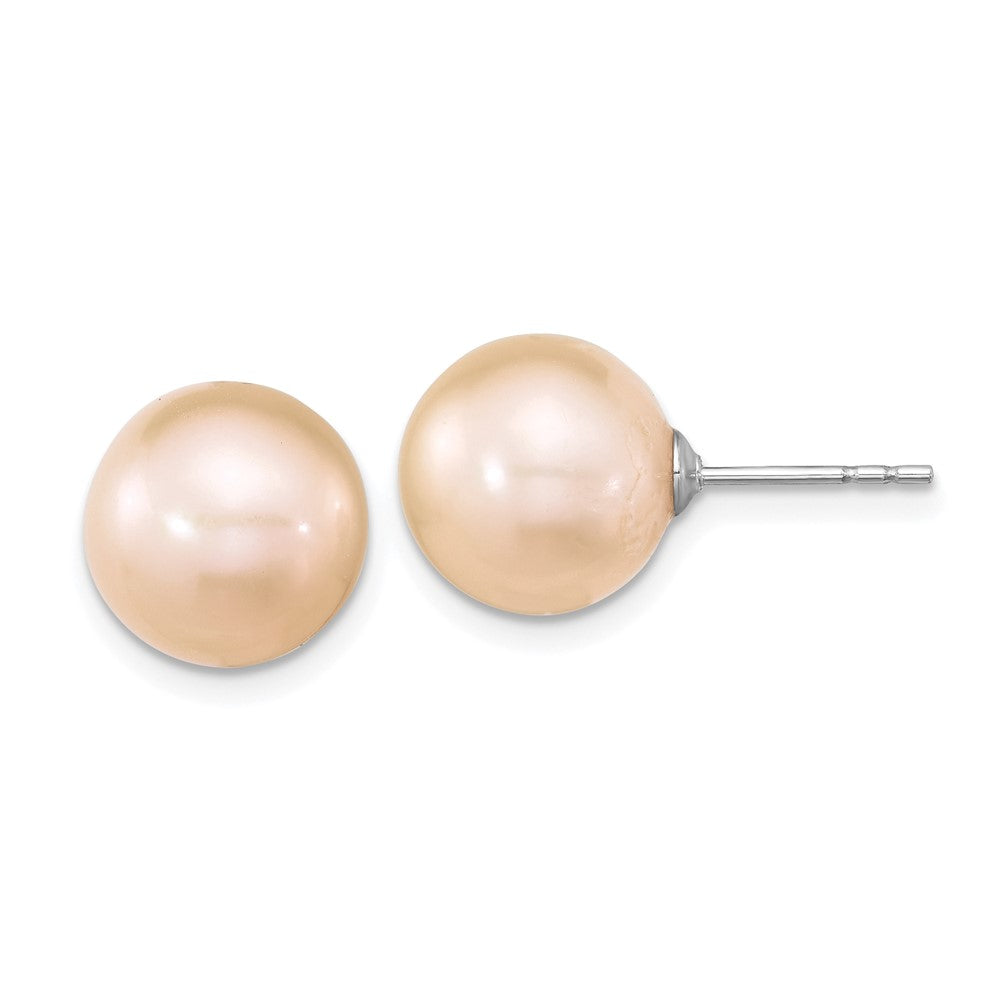 Sterling Silver Rhodium-plated 10-11mm Pink Round Cultured Pearl Earrings