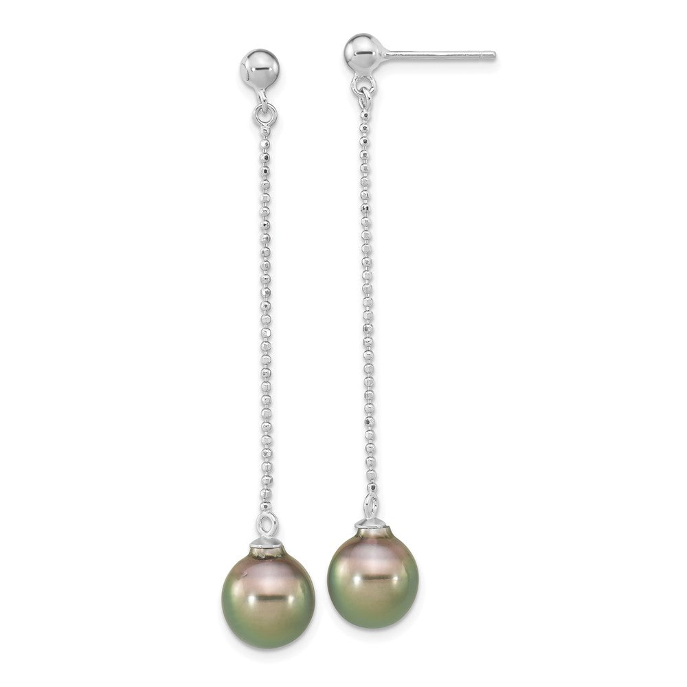 925 Sterling Silver Rhodium-plated 9-10mm Black Teardrop Saltwater Cultured Pearl Dangle Earrings