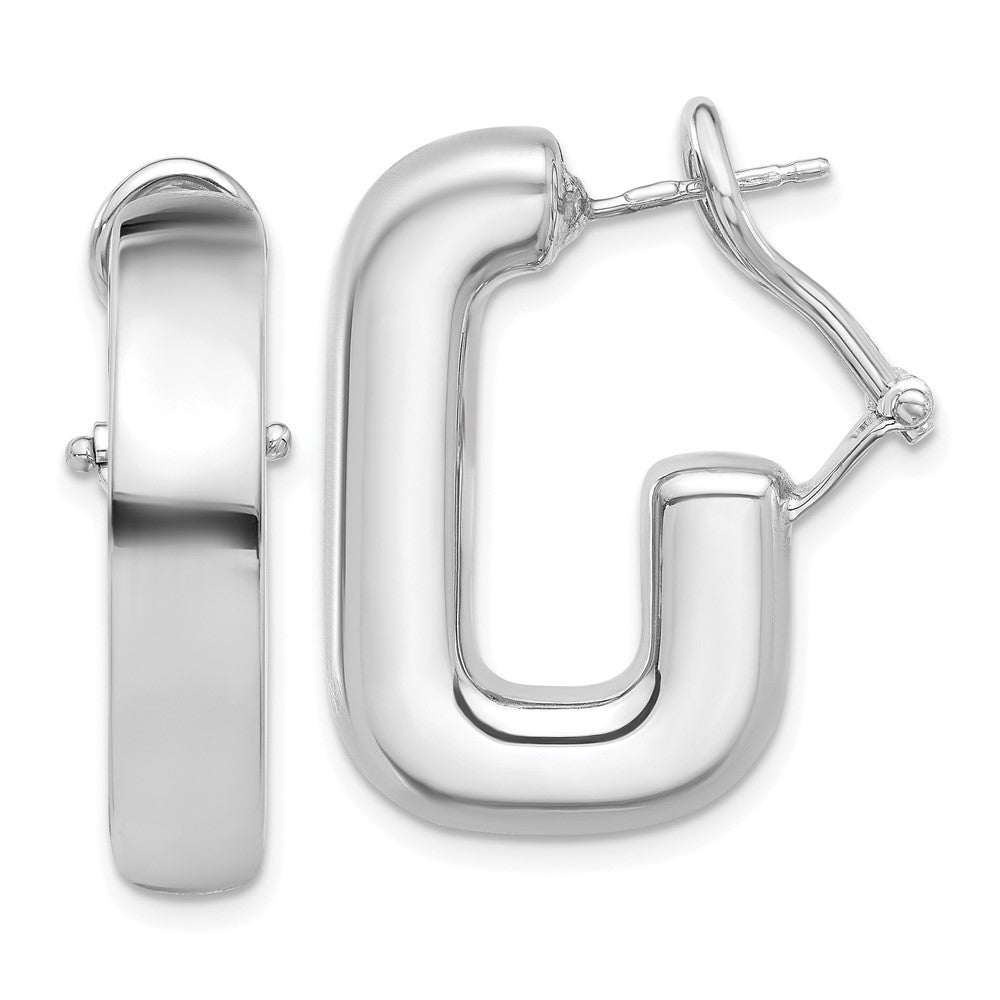 Sterling Silver RH-plated Polished J-Hoop Omega Back Earrings