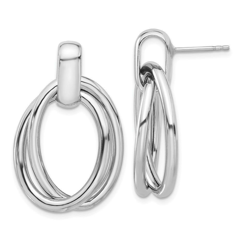 Sterling Silver Rhodium-plated Hollow Double Link Dangle Earrings