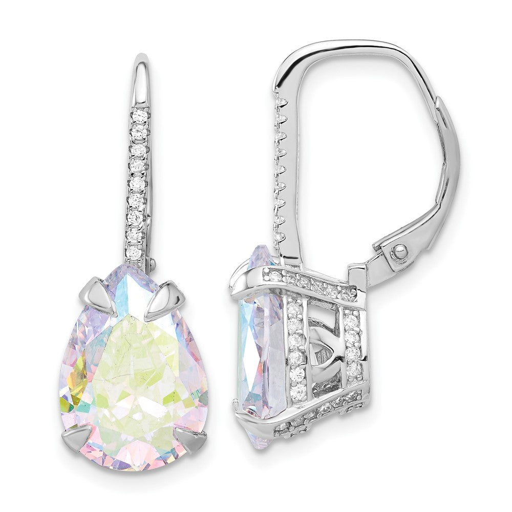 Sterling Silver Rhodium-plated Pear Iridescent CZ Earrings