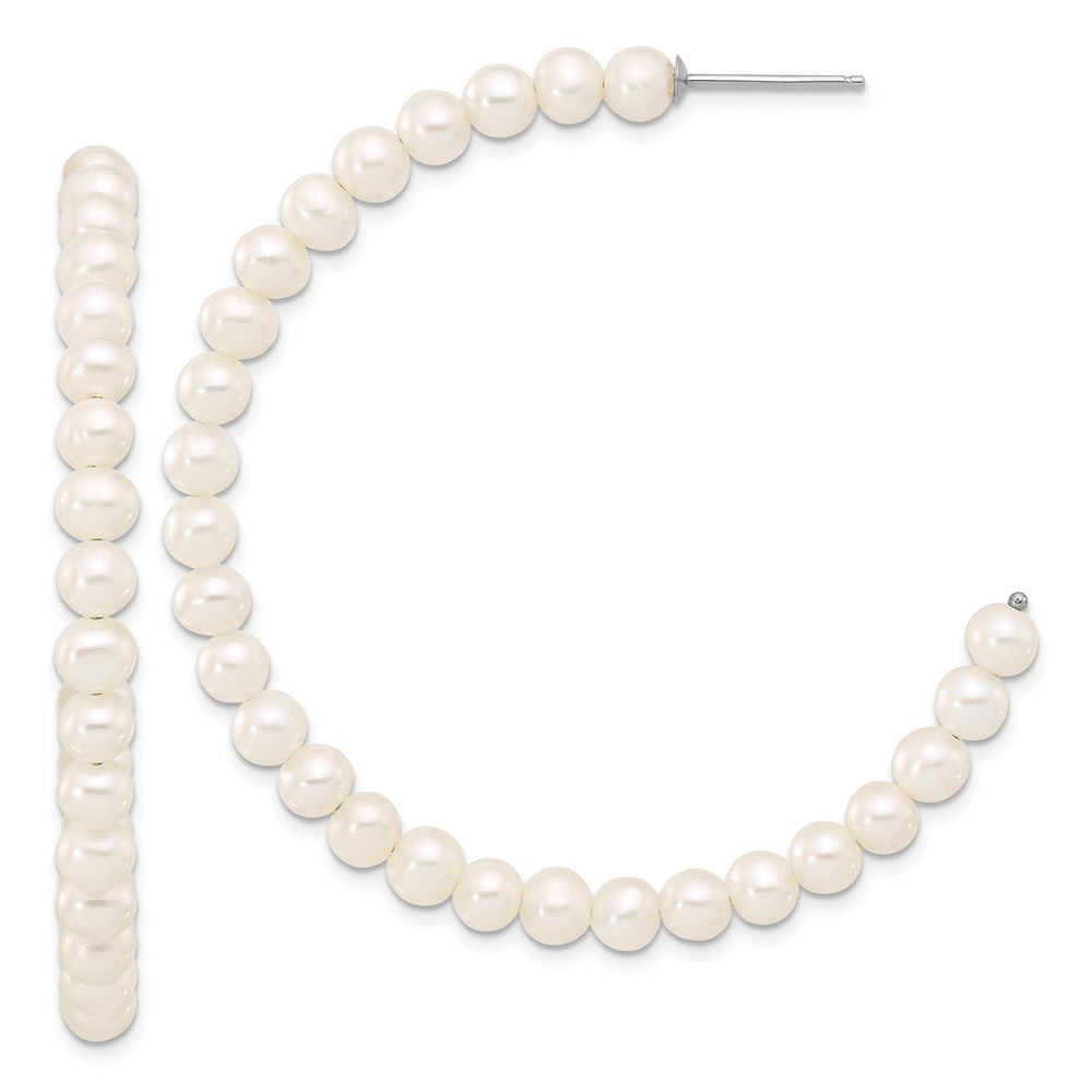 Sterling Silver Rhodium-plated 4-5mm White Semi-Round Cultured Pearl C-Hoop Earrings