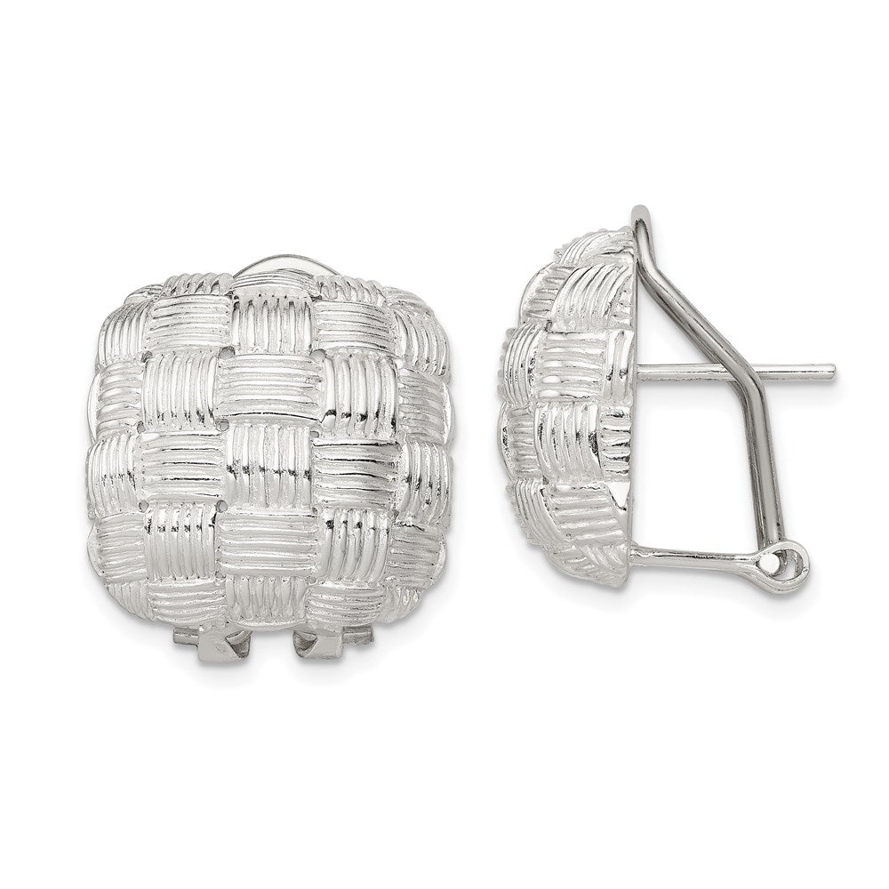 Sterling Silver Polished Woven Square Omega Back Earrings