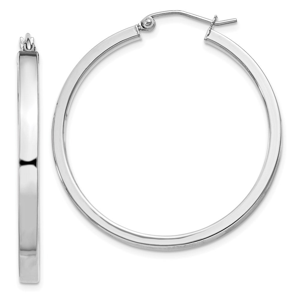 Sterling Silver Rhodium-plated Concave Rectangular Tube Hoop Earrings