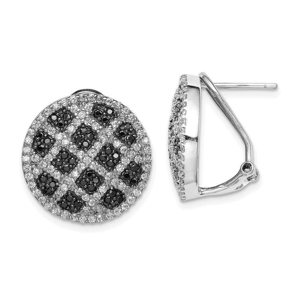 Sterling Silver Black White CZ Criss Cross Omega Back Earrings