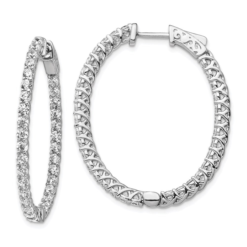 Sterling Silver Rhodium-plated 2.3mm CZ In and Out Oval Hinged Hoop Earrings